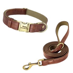 Customized brown leather dog collar